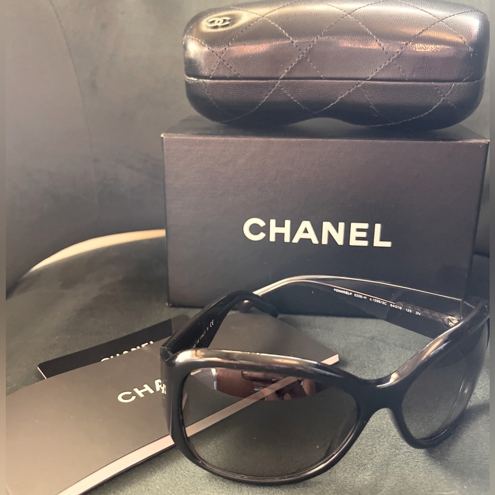 Brand new Chanel mother of pearl inlay logo sunglasses.